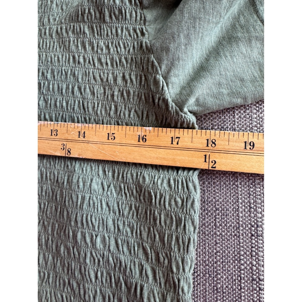 Aerie Womens XL Olive Green Smocked Ruffle Hem Short Sleeve Cotton Crop Top - Picture 4 of 9